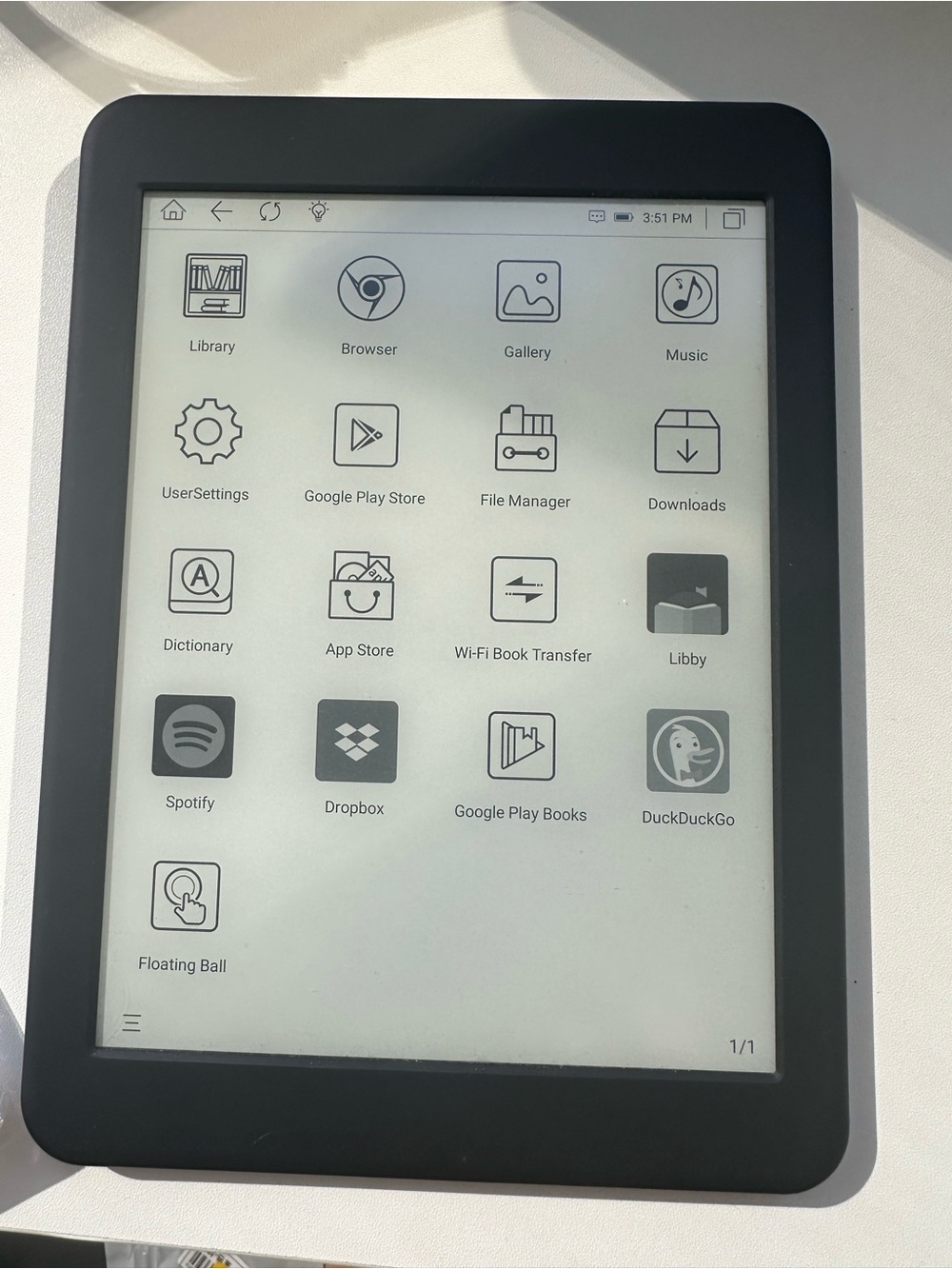 Black E-Ink eReader Tablet with Touchscreen and App Support
